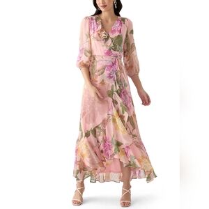 Women's 3/4 Blouson Sleeve Floral Chiffon Maxi Dress in Chattanooga, Maison Tara